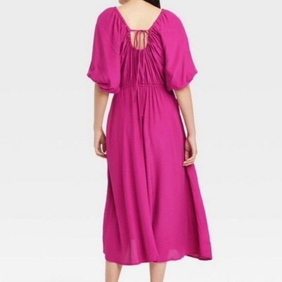 target A New Day solid Fuschia/ Magenta Midi Dress size XS tie back cottage - Picture 2 of 8